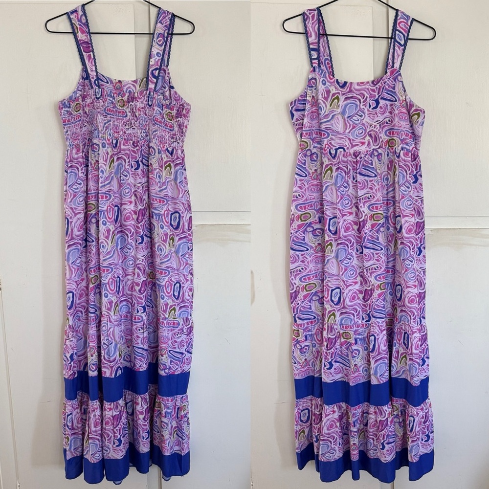 CELINA MOON Long Tiered Dress Purple Boho Bohemian Art Summer Vacation Tank Hebe